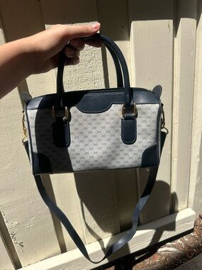 Gucci Beige GG Monogram Crossbody with Navy Leather Trim